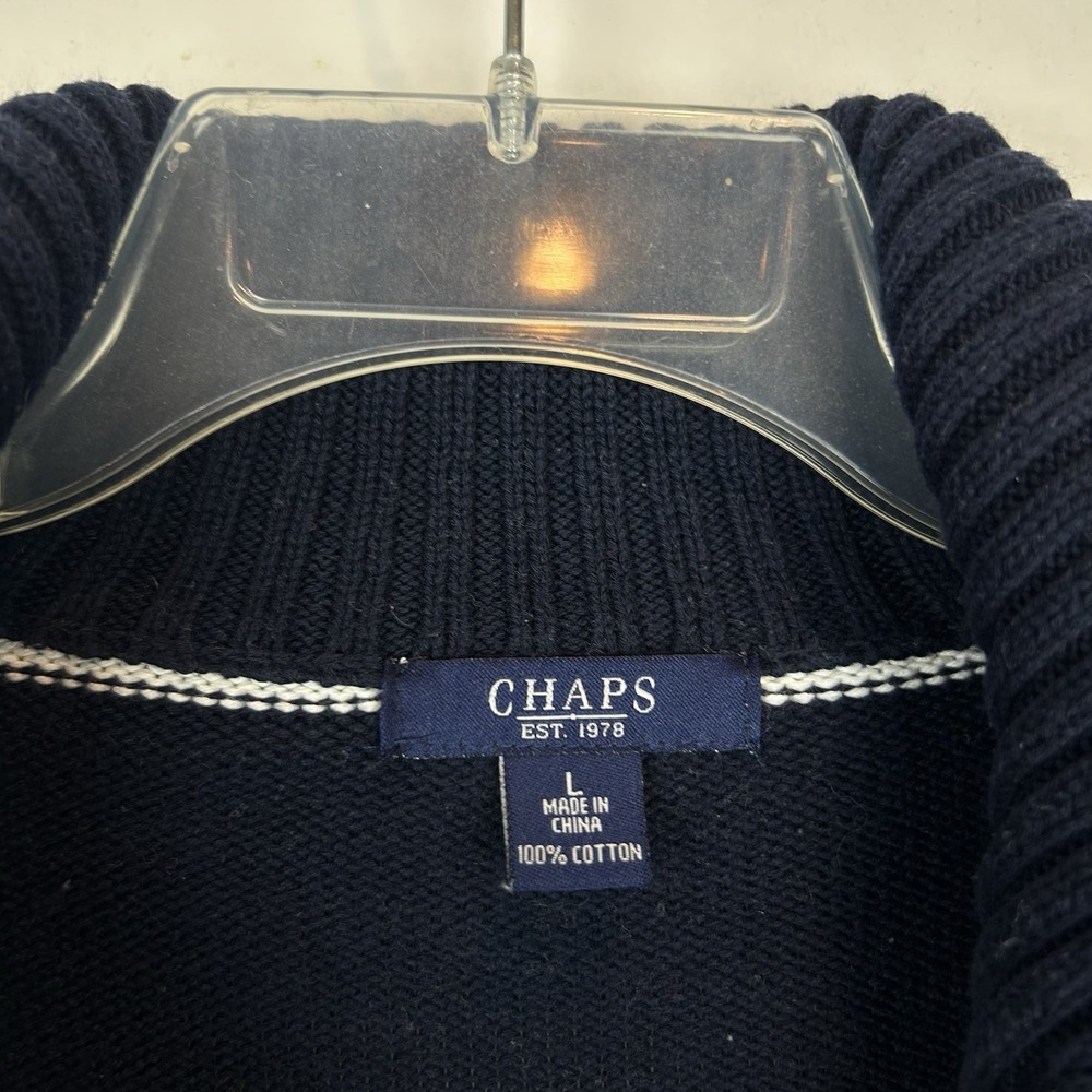 Chaps Ralph Lauren Cardigan Sweater Women L Blue White Stripe Button Nautical - Picture 3 of 7